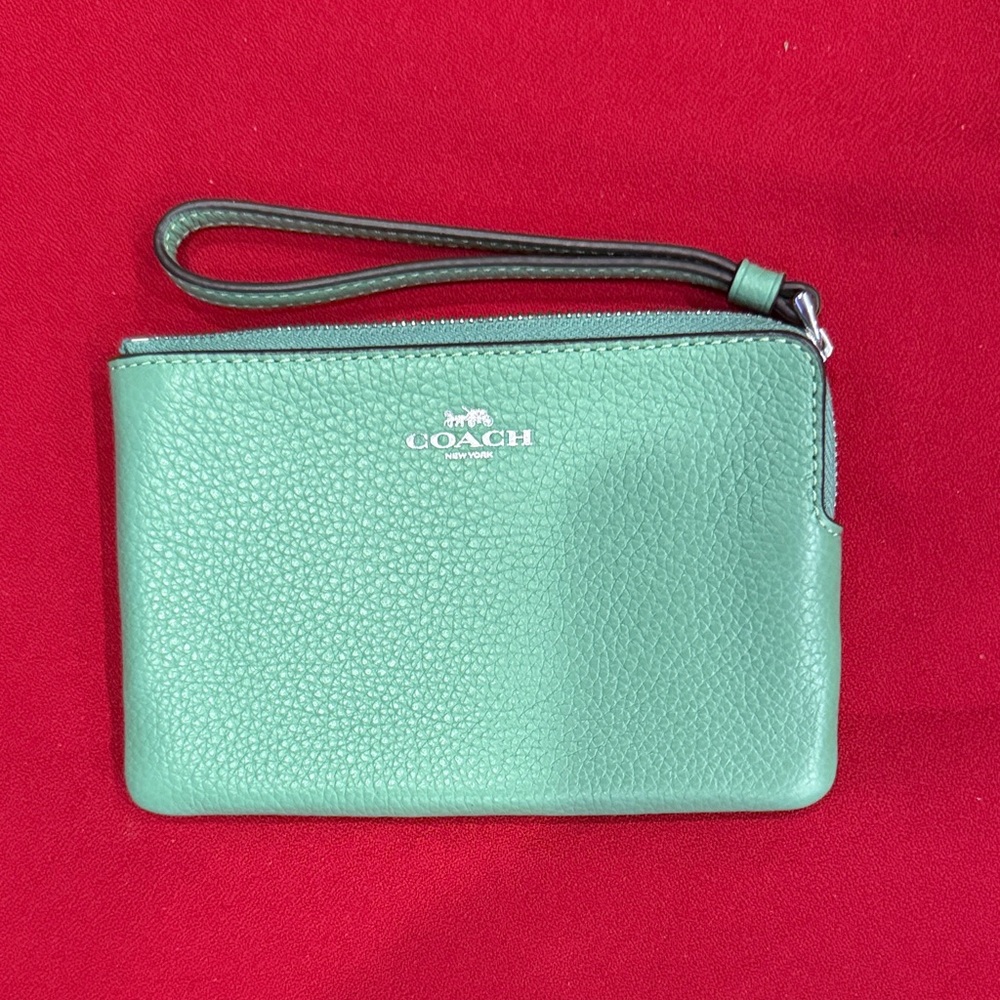 Coach Mint Green Leather Wristlet NWT